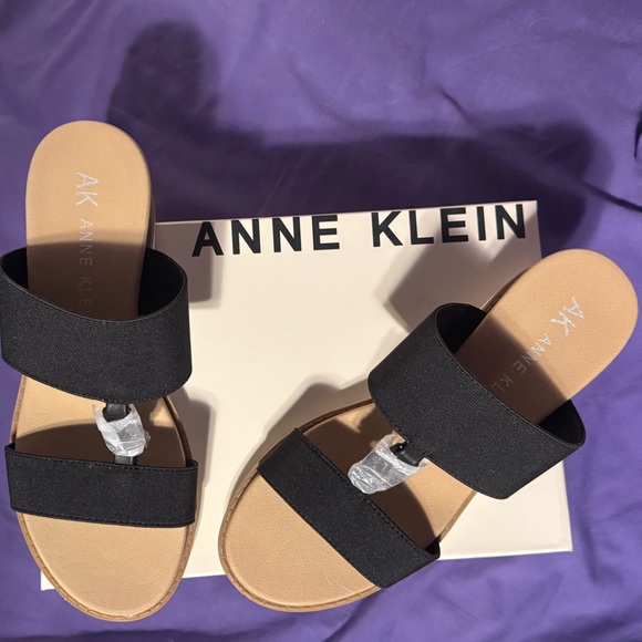 Anne Klein Black Slide Wedge Sandals, NIB - Picture 4 of 8